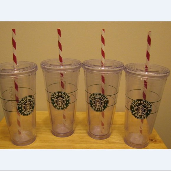 starbucks-holiday-cups-mc-  NEW 4 Starbucks 2009 Clear Tumblers 20 oz Venti Holiday Cups Candy Cane …